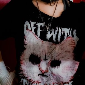 Satanic Cat Punk Distressed Crop Top